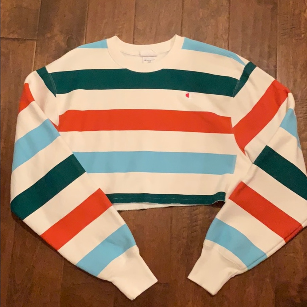 Champion & UO Rainbow Stripe Cropped Sweatshirt